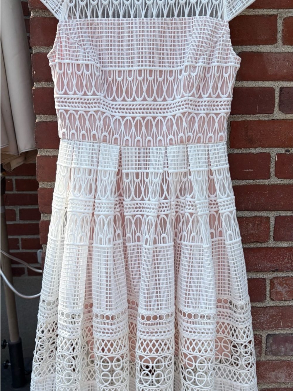 Review White Crochet Midi Dress with Blush Lining